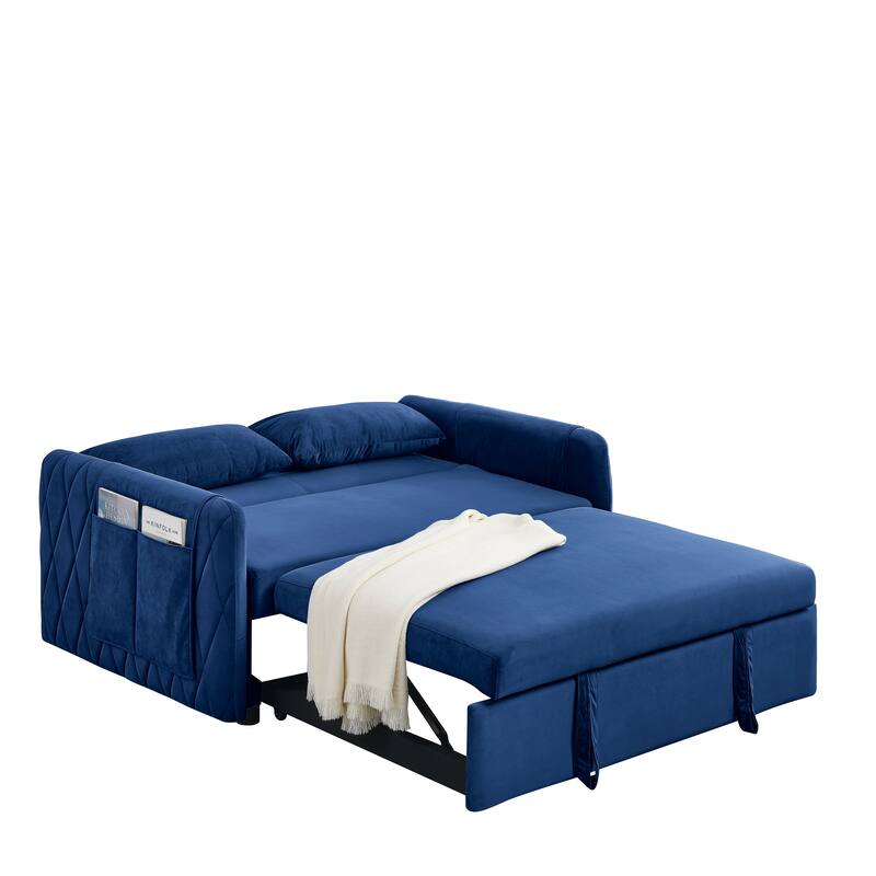 Multifunctional Pull-Out Sofa Bed, Convertible Sleeper Sofa Bed with Storage Bag, Upholstered Armsofa for Bedroom