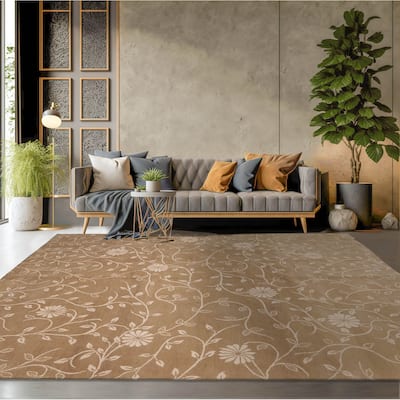 Hand Knotted Lapchi Tone On Tone Beige Tibetan Wool Oriental Area Rug - 8' 1'' x 10' 2''