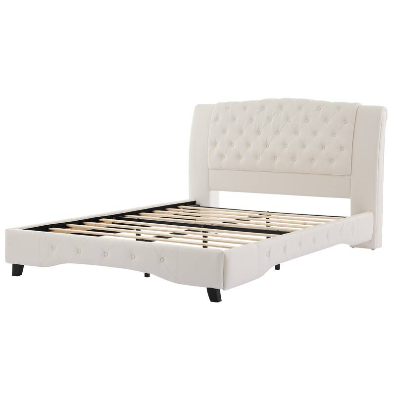 Christopher Knight Home - Modern Upholstered Platform Bed with Wood & Metal Frame with Button-Tufted Headboard