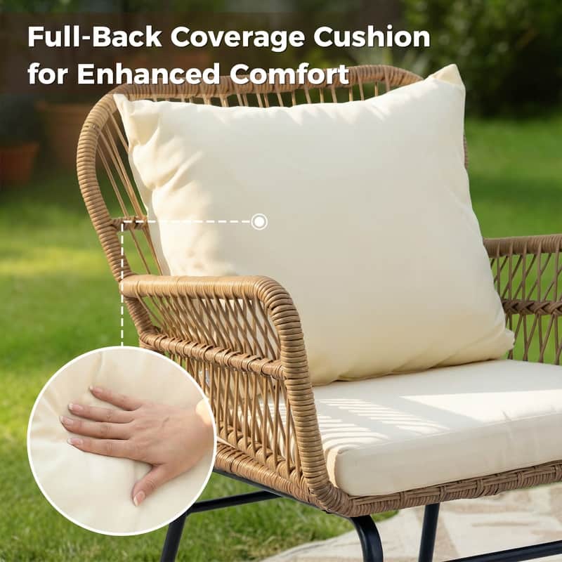 6-Piece Boho Wicker Patio Furniture Set, L-Shaped Sectional Sofa with Ice Bucket, 500 lbs Capacity Outdoor Conversation Set