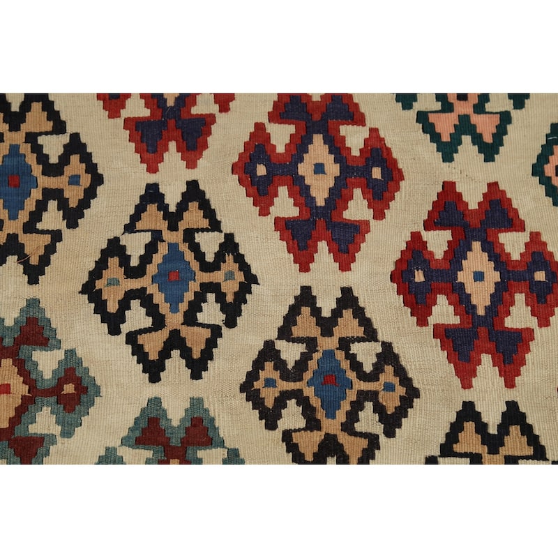 Kilim Qashqai Persian Vintage Rug Hand-Knotted Geometric Wool Carpet - 5'3"x 9'2"