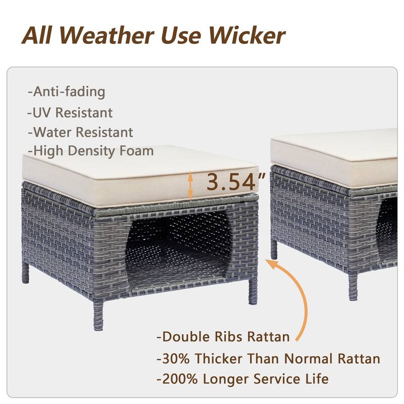 8 Piece Outdoor Wicker Patio Furniture Swivel Chairs and Ottoman Set