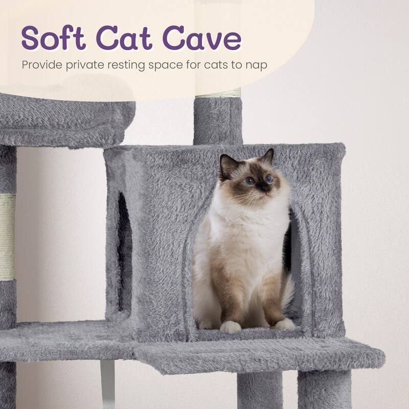 57-inch Light Grey Cat Tree with Padded Platform Bed