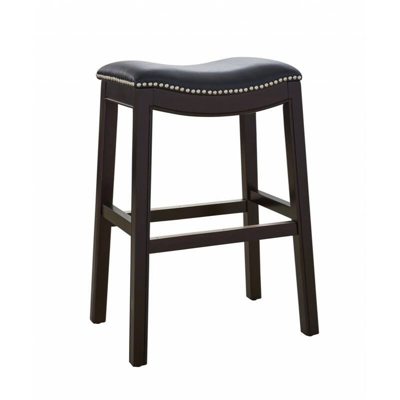 Linen Saddle Seat Bar Stool with Nail Head Trim and Footrest