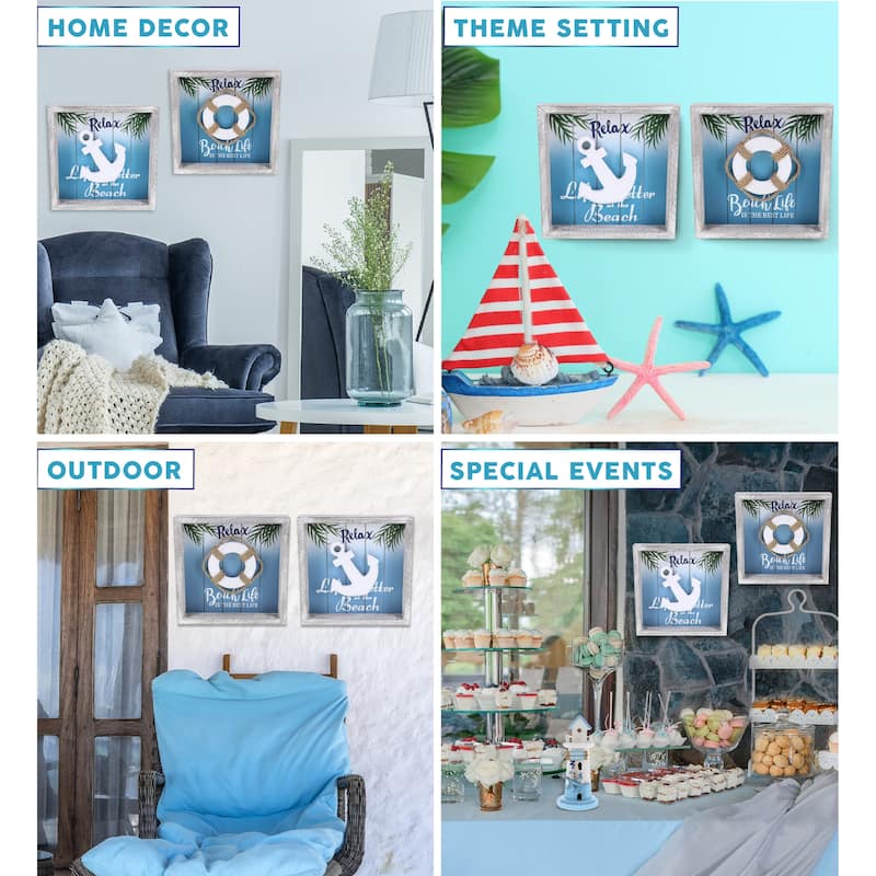 CoTa Global Aqua Sky Wall Relax Hanging Signs with Hang Mount, 2 Piece - 8.8″Lx8.8″Wx1.5″H