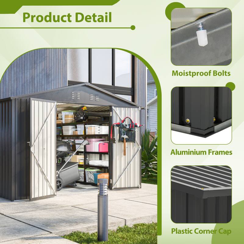 GDFStudio - Genevieve 10X8 FT Outdoor Metal Storage Shed with Lockable Doors for Garden and Backyard Organization - 10X8 FT