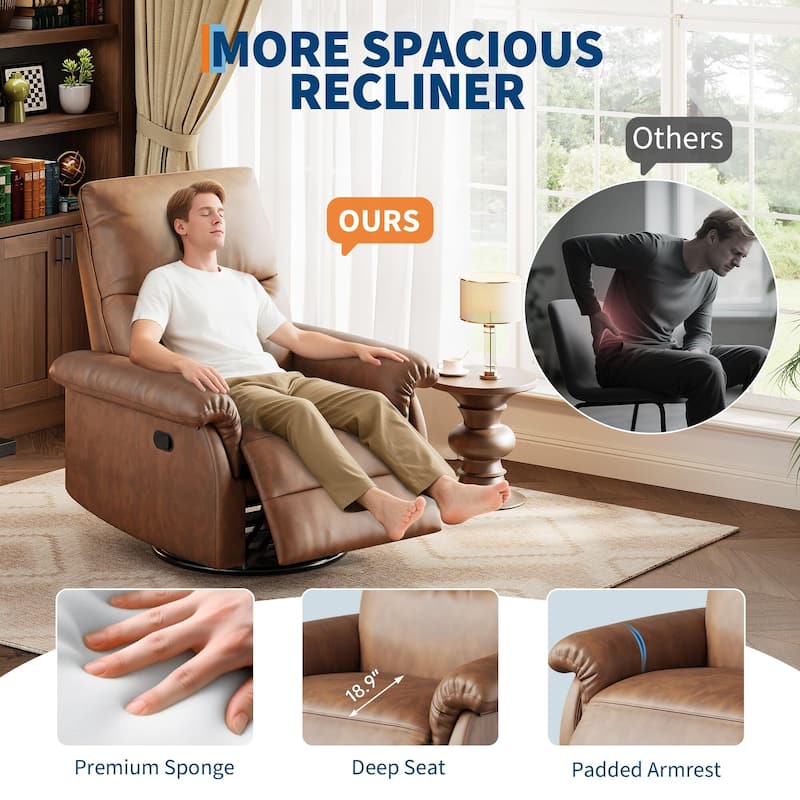 Recliner Chair, 360° Swivel Rocker Glider Nursery Chair with Padded Armrest and Deep Seat