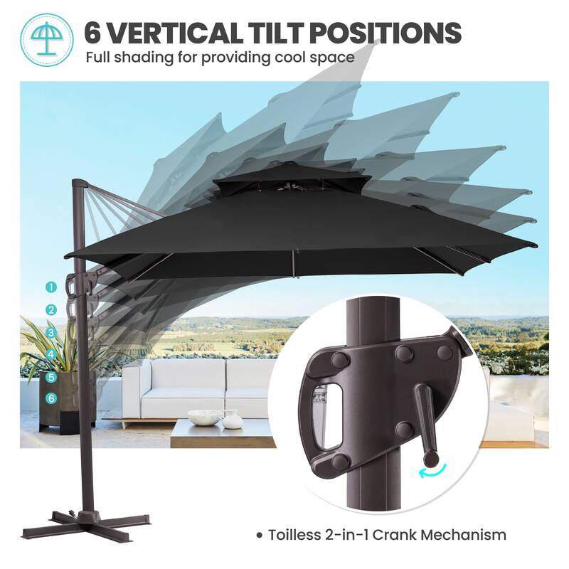 Outdoor Patio Offset Cantilever Umbrella 360-Degree Rotation with Base