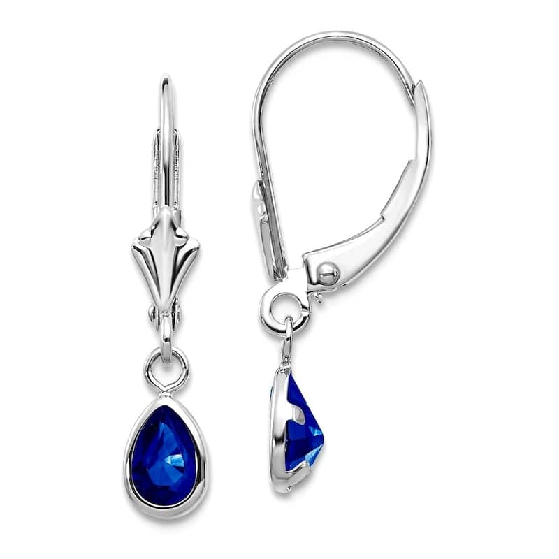 Curata 14k White Gold 6x4mm Bezel Pear Gemstone Birthstone Leverback Earrings - 23x4mm - Sapphire