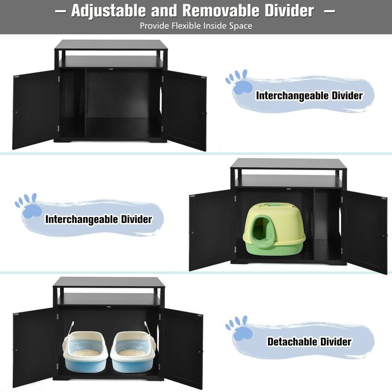 Wooden Cat Litter Box Enclosure Hidden Cat Washroom with Storage Layer