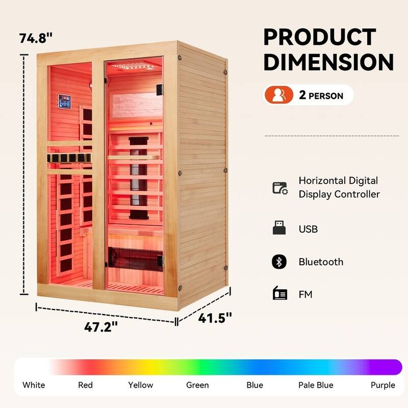 2-Person Hemlock Infrared Sauna with Red Light Therapy - Full Spectrum Heat & 15-Min Fast Warm-Up