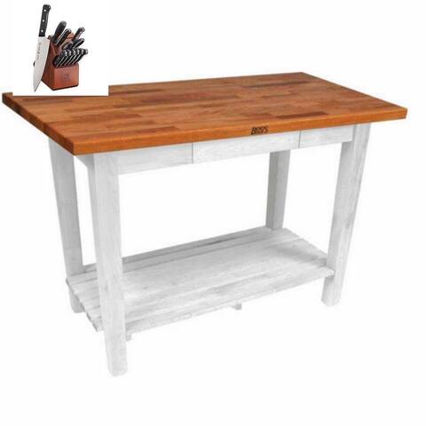 John Boos Oak 48x25 Butcher Block w/ Shelf & Casters & Henckels Knife Set