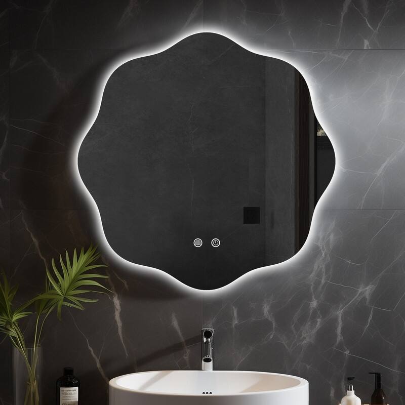 Adjustable LED Flower Shaped Bathroom Mirror - 20"x20" - Clear