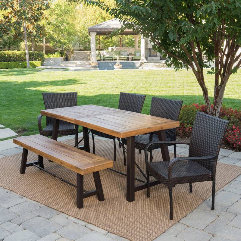 Salons Outdoor 6-pc. Wicker Wood Dining Set by Christopher Knight Home - Brown