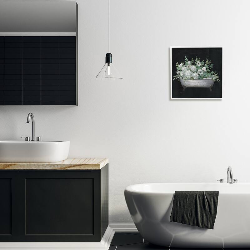 Stupell Vintage Clawed Bathtub Botanical White Flower Bouquet Framed Wall Art - Black