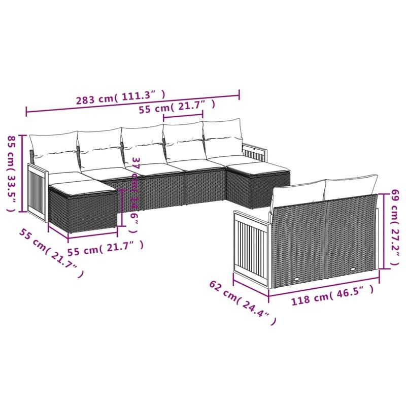 vidaXL 9 Piece Patio Sofa Set with Cushions Black Poly Rattan