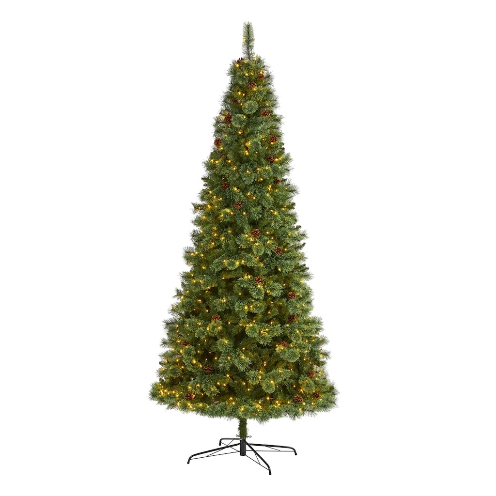 9Ft Artificial Christmas Tree with Lights - Holiday Decor, White Pine, Pre-Lit, Full Size, Realistic Tree - Green - 108