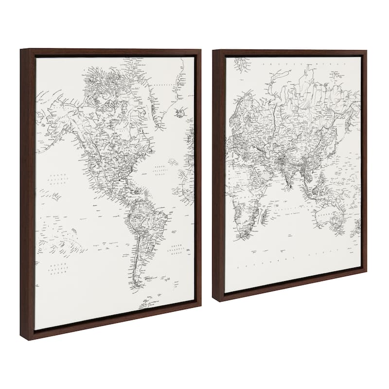 Kate and Laurel Sylvie Map Canvas by The Creative Bunch Studio - 2 Piece 18x24 - Plastic - Brown