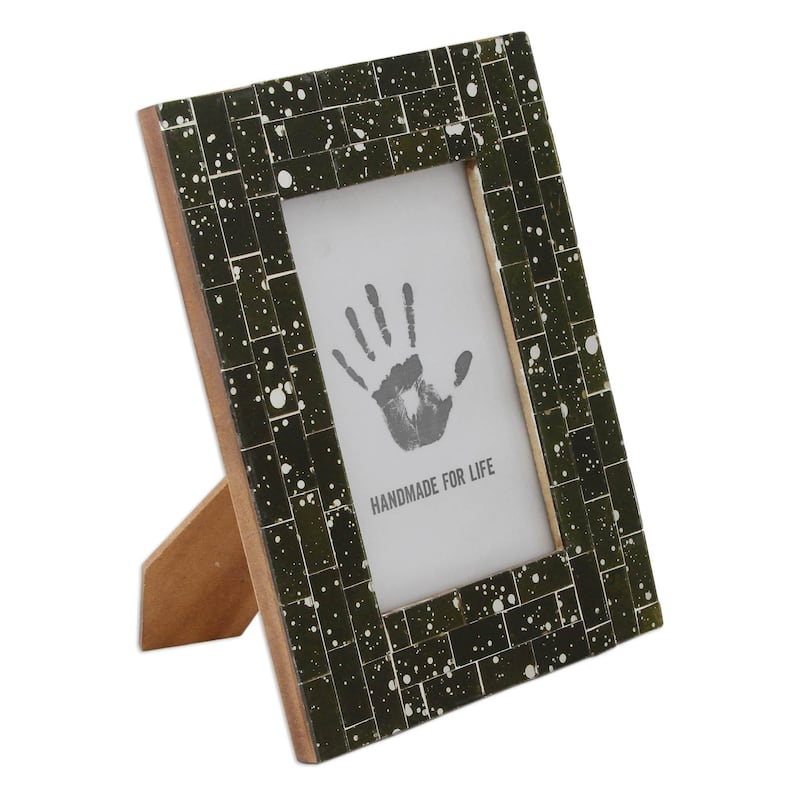 NOVICA Forest Moss, Glass mosaic photo frame (4x6)