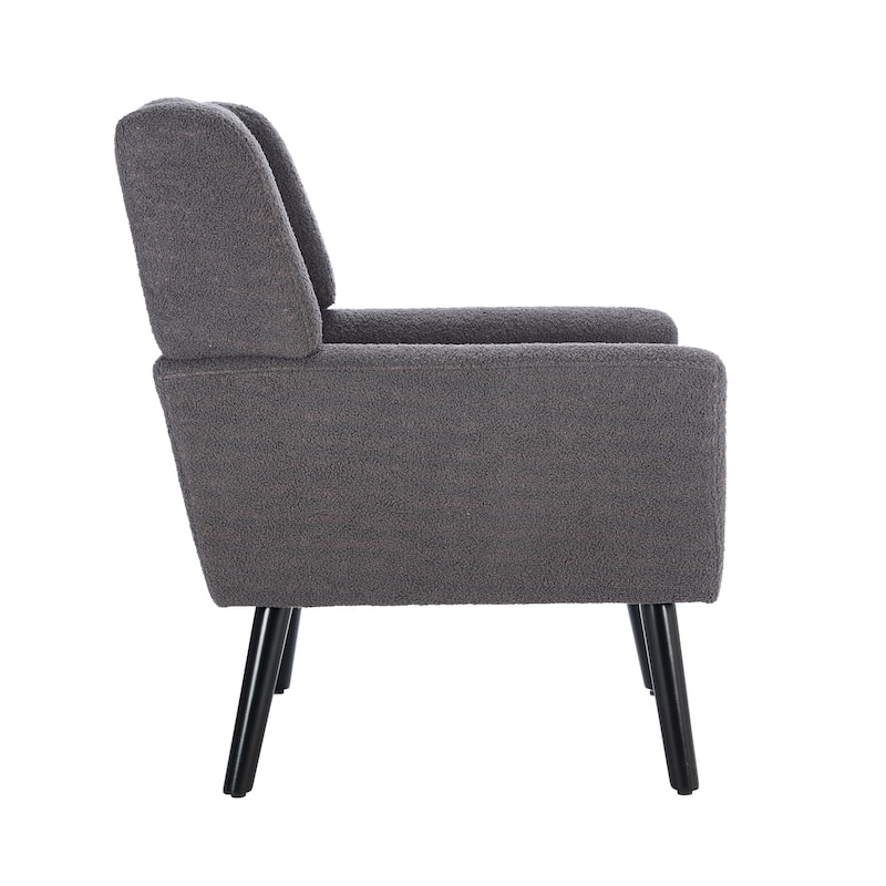Grey Teddy Modern 29.53" Upholstered Buttons Tufted Accent Chair with Black Solid Wood Legs
