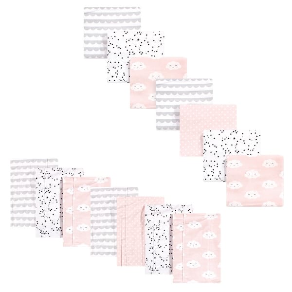 slide 1 of 1, Hudson Baby Infant Girl Cotton Flannel Burp Cloths and Receiving Blankets, 14-Piece, Pink Clouds, One Size One Size - Pink Clouds