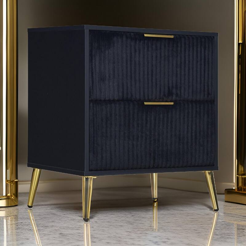 Black/Gold 2 Drawer 15.75 in. W Nightstand with Sturdy Hardware and Ample Storage