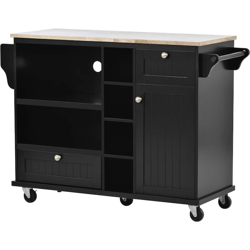 Kitchen Island Cart with Two Locking Wheels,Solid wood Desktop,Microwave Cabinet,Floor Standing Buffet Server Sideboard