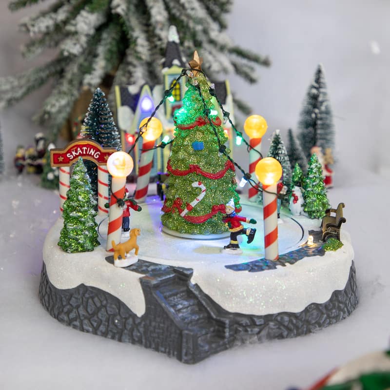 9" Animated and Musical Ice Skaters Christmas Scene LED Lighted Village Display