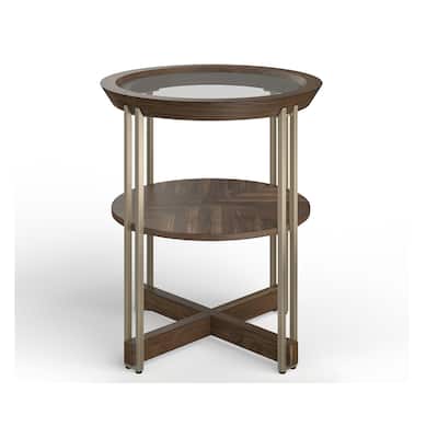 Magnussen Home Elora Walnut And Tarnished Silver and Clear Glass Round End Table - 20''W x 20''D x 25''H