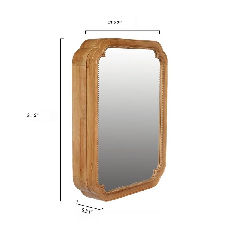 31.5" x 23.82" Wood Framed Wall - Mounted Mirror Cabinet with Storage Shelves