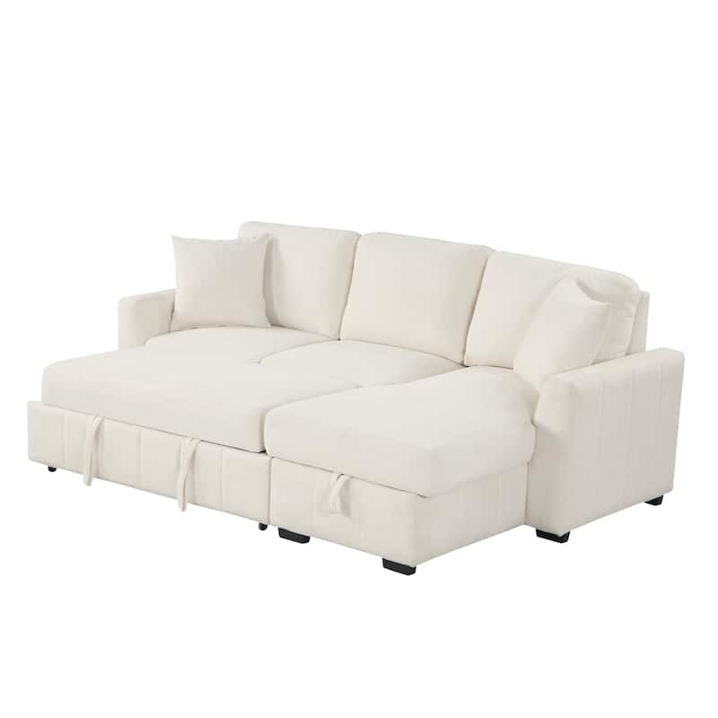 L-Shaped Convertible Sleeper Sectional Sofa with Reversible Storage Chaise and Drop-Down Console with Dual Cup Holders