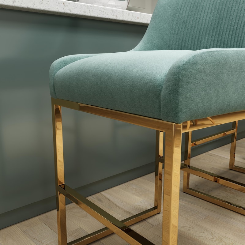 SEYNAR Modern Glam Velvet Golden Matel Frame Counter or High Bar Stools Set of 4