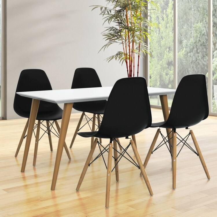 Set of 2 Ergonomic Dining Chairs with Cushion and Sturdy PP Seat and Wooden Frame - 18" x 19" x 33" (W x D x H)