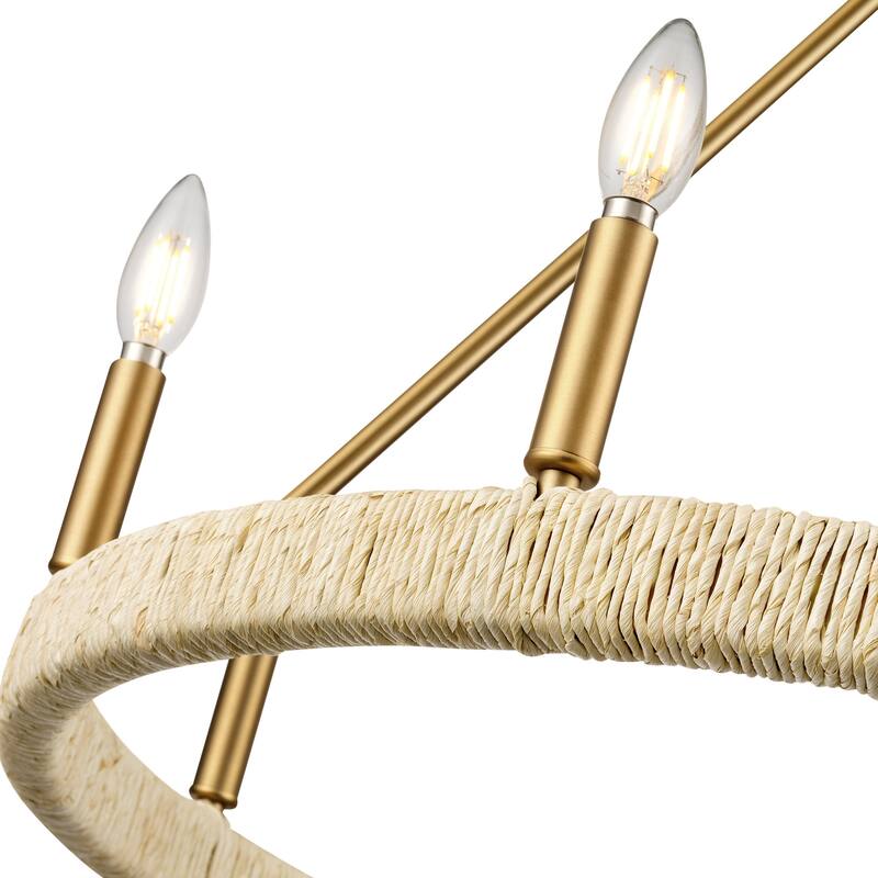 LamQee Rattan Kitchen Island Chandelier Corn Rope Woven Pendant