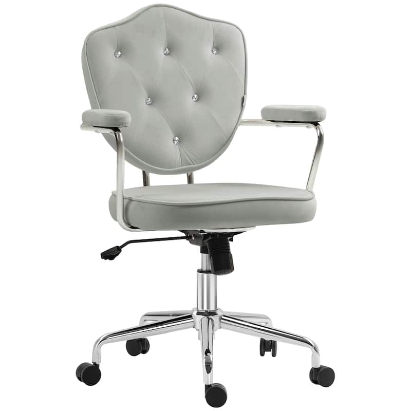 Cute Home Office Chair, Computer Desk Chair with Button Tufted Teddy Bear Fleece, Swivel Vanity Chair