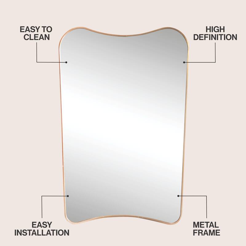JONATHAN Y Alfie Irregular Metal Framed Wall Mounted Mirror with Flat Bottom