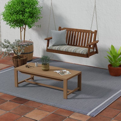 Sunbrella 48" x 18" Gray Stripe Outdoor Bench Cushion with Ties - 18'' L x 48'' W x 3.5'' H