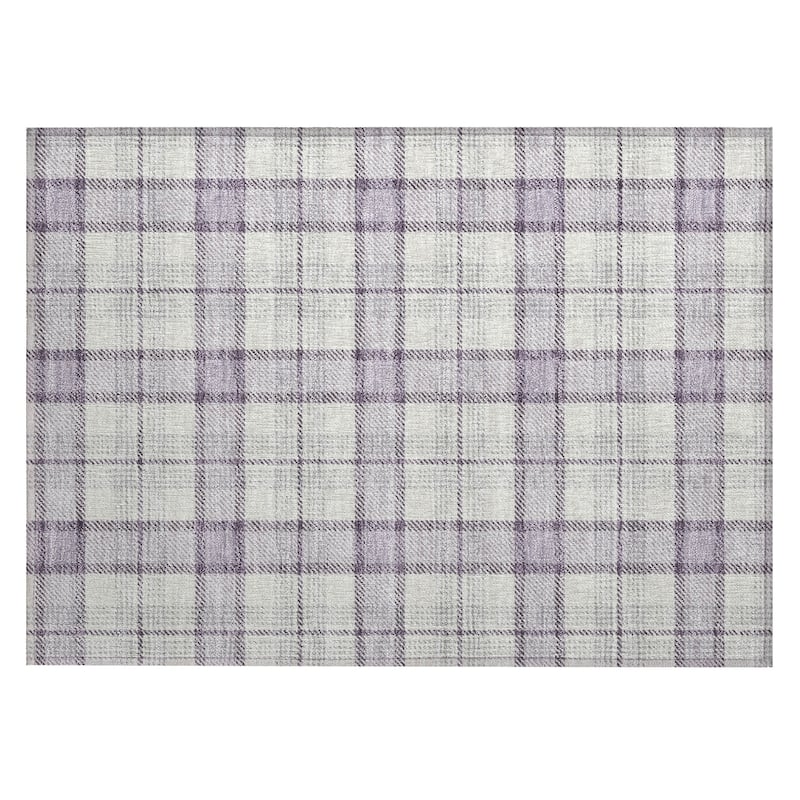 Machine Washable Indoor/ Outdoor Casual Plaid Chantille Rug