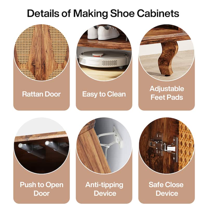 25-Pair Rattan Shoe Cabinet, Shoe Rack Organizer Cabinet - 30" wide