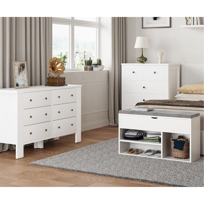 Shoe Storage Bench with a Cushioned Seat and 2 Tiers of Shelves