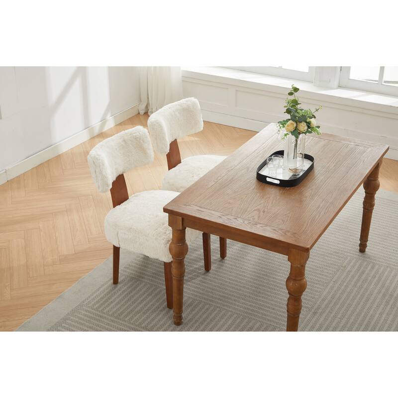 Set of 2 Fur Fabric Modern Armless Dining Chairs With Curved backrest and Solid Wooden Legs for Dining Room Living Room