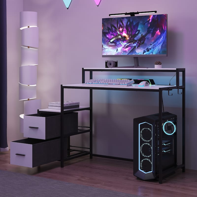 39.4" French Gaming Computer Desk with Power Outlet, 24 Colors & 2 Drawers