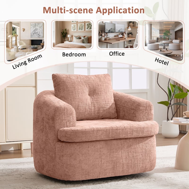 360° Swivel Chair Single Sofa Arm Chair / Upholstered Accent Chair Sofa Barrel Chair for Living Room Bedroom - Pink