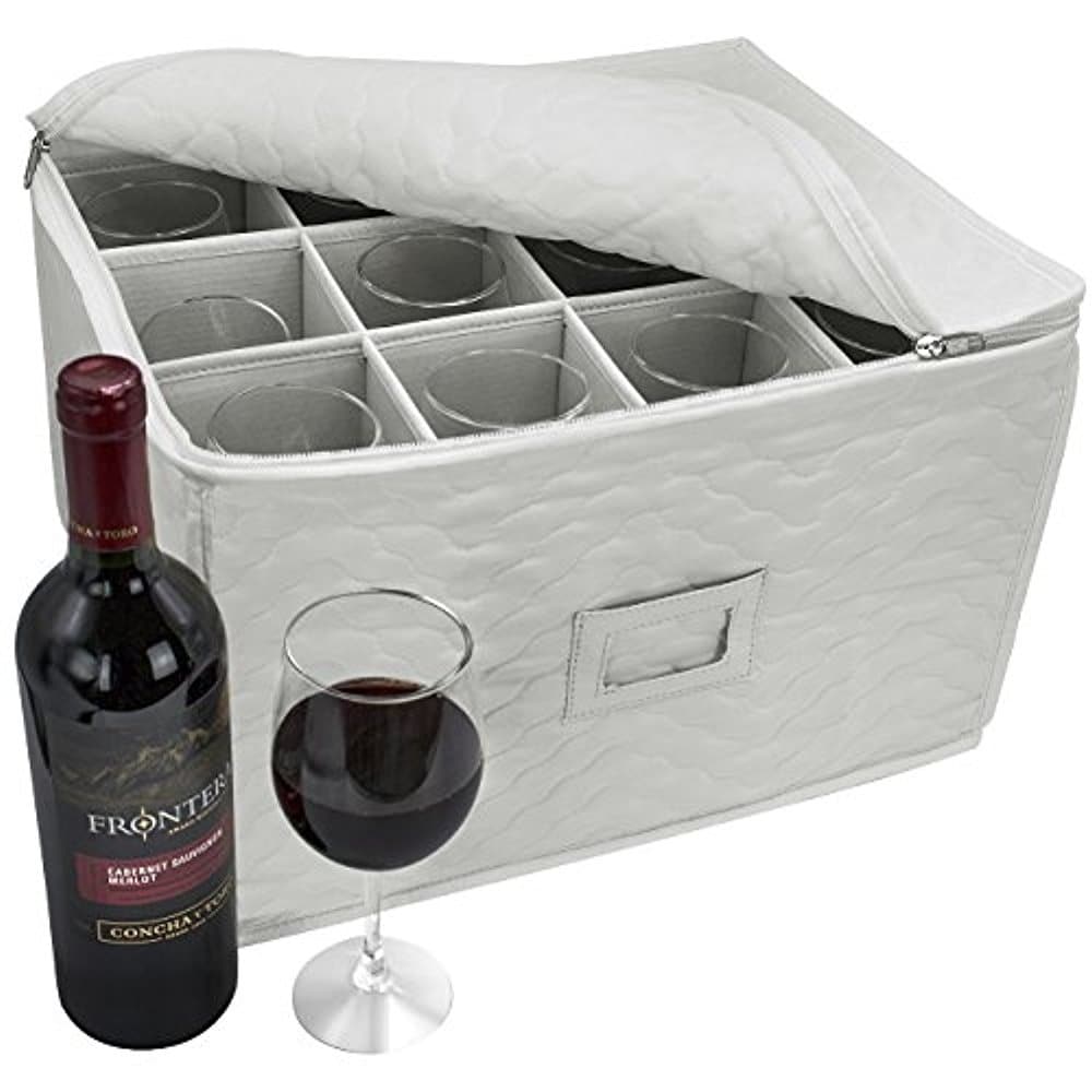  HOMELUX THEORY Wine Glass Storage Box with Dividers,  16x13x10 Hard Shell China Storage Containers Thick Surface & Lid, Heavy  Duty Moving Box with Handles for Packing Glasses, Stemware, & Glassware 