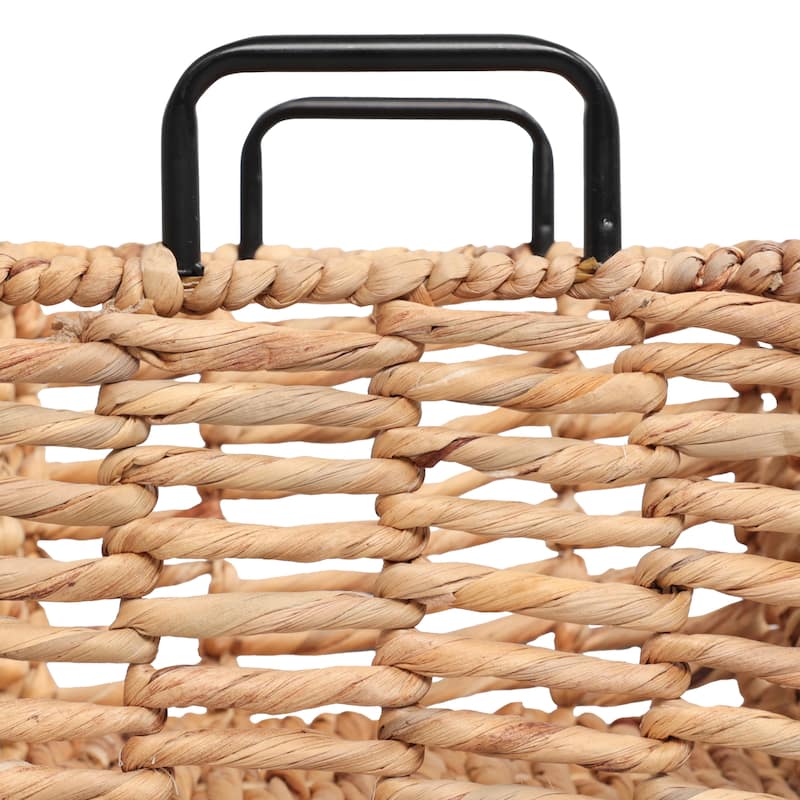 Savoy Handwoven Water Hyacinth Nesting Storage Baskets, Metal Handles (Set of 3)