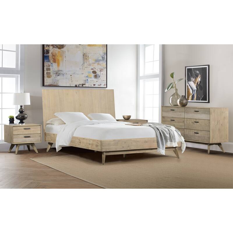 Baly Mid-Century Modern Acacia Wood 4 Piece Bedroom Set with Dresser and 2 Nightstands
