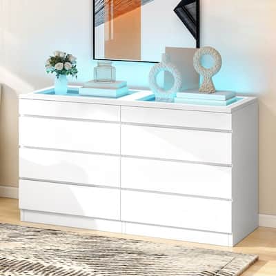 Moasis 4/8 Drawer Dresser Chest of Drawers Tempered Glass Top With LED Light