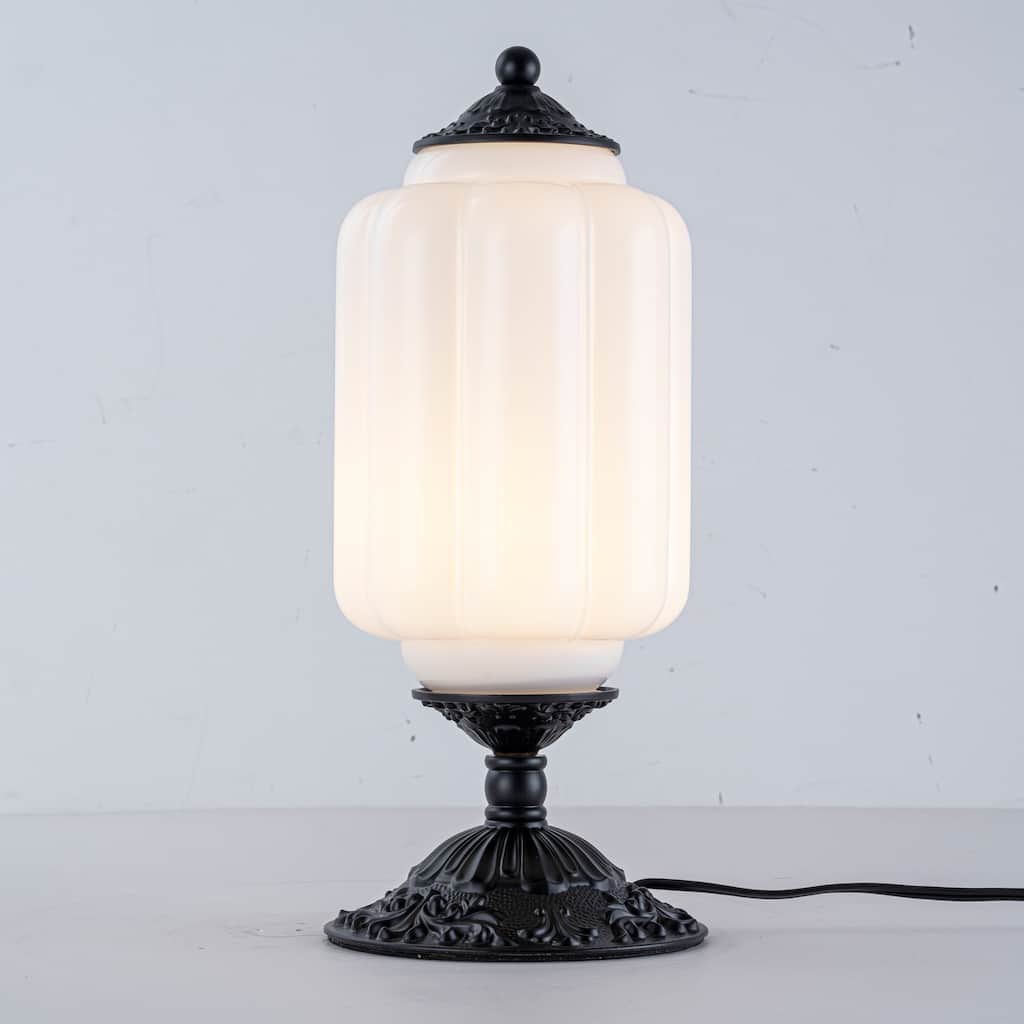 1-Light Transitional Metal & Glass Table Lamp with Carved Base for Bedroom Nightstand - 5.9 in. W x 13.8 in. H