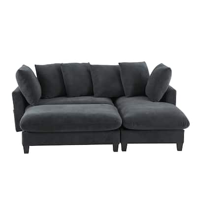 83 Inch L Shaped Sectional Sofa with Ottoman and 6 Throw Pillows, Modern Chenille Upholstered Sofa Couch with Storage Seating