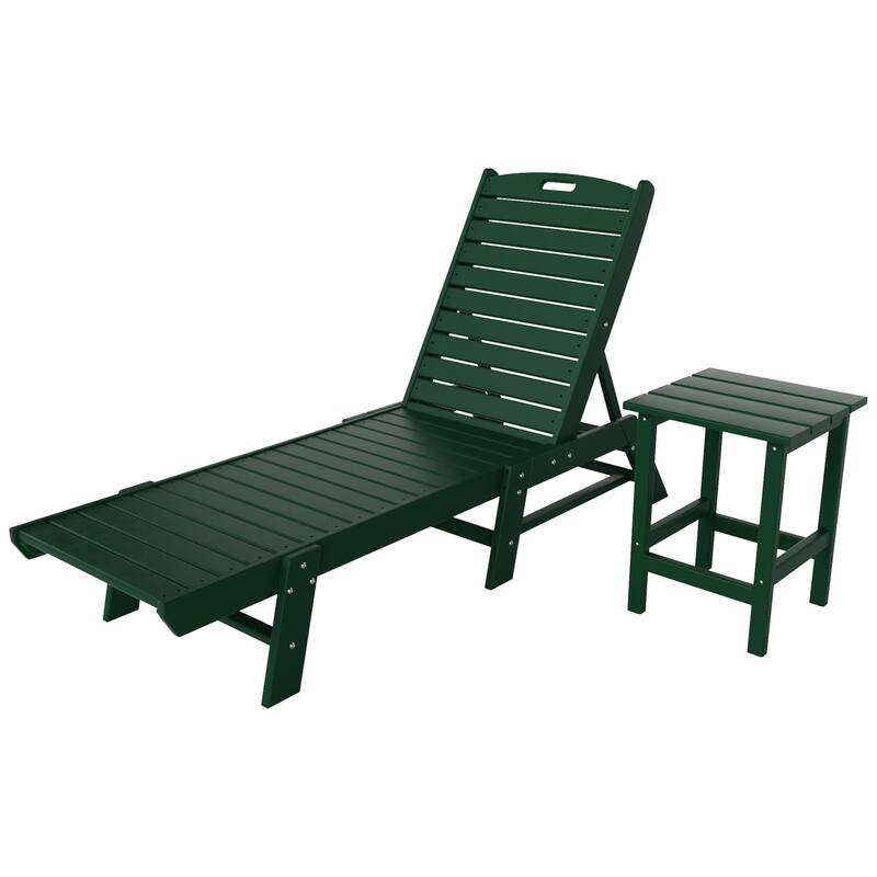 Laguna Hdpe All Weather Outdoor Patio Pool Reclining Armless Chaise Lounges With Side Table (2-Piece Set)